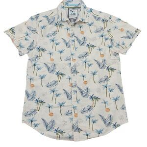 Denim & Flower Button Up Shirt Youth Small Blue White Tropical Print Casual